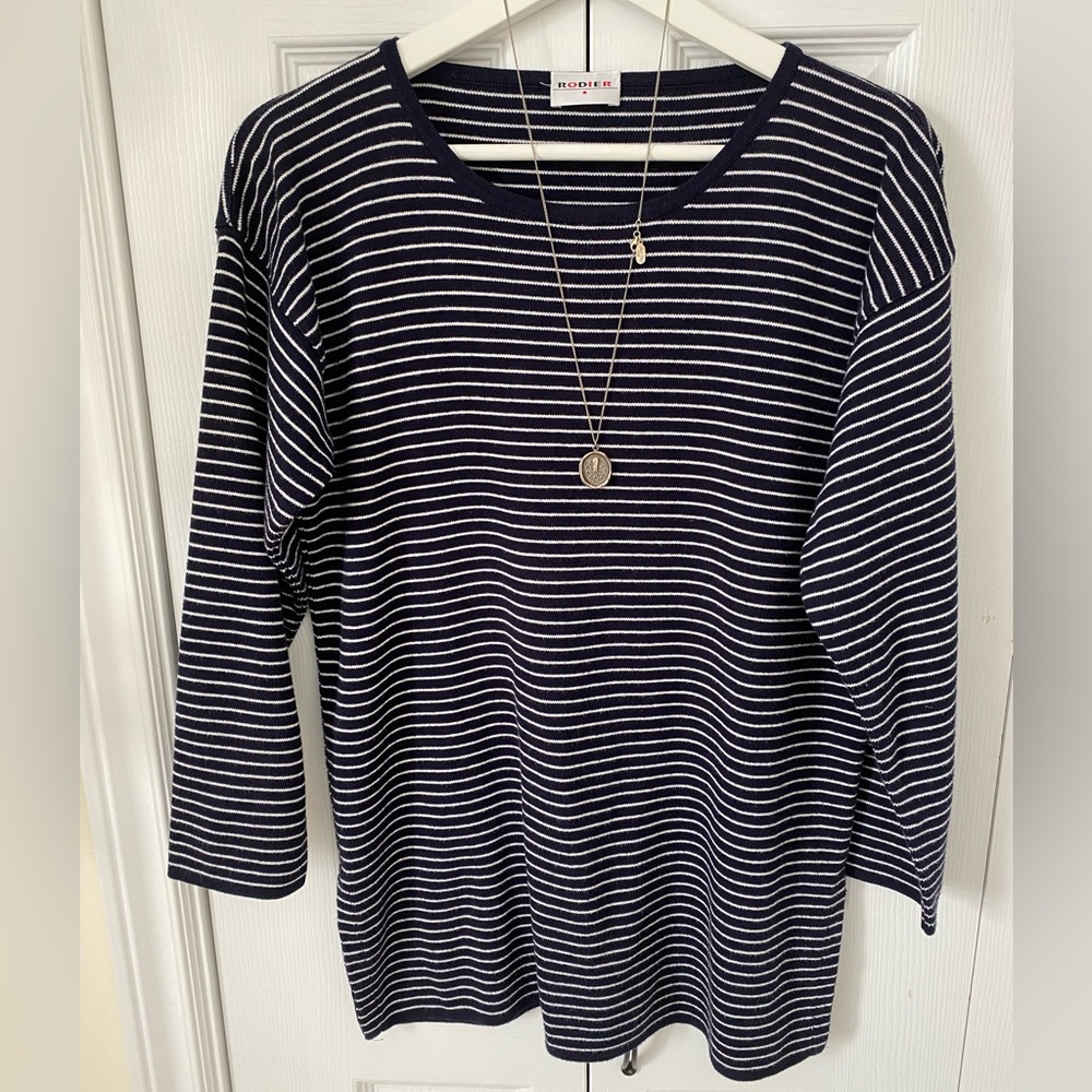 RODIER France Breton Stripe Tunic Sweater Navy White classic Nautical Coastal